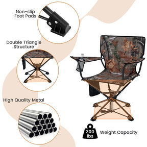 360° Swivel Foldable Foldable Hunting Chair with Cup Holder and Storage Pockets