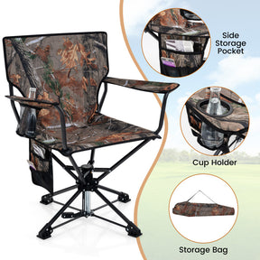 360° Swivel Foldable Foldable Hunting Chair with Cup Holder and Storage Pockets