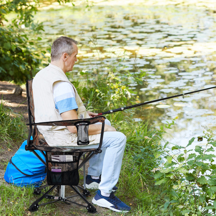 360° Swivel Foldable Foldable Hunting Chair with Cup Holder and Storage Pockets