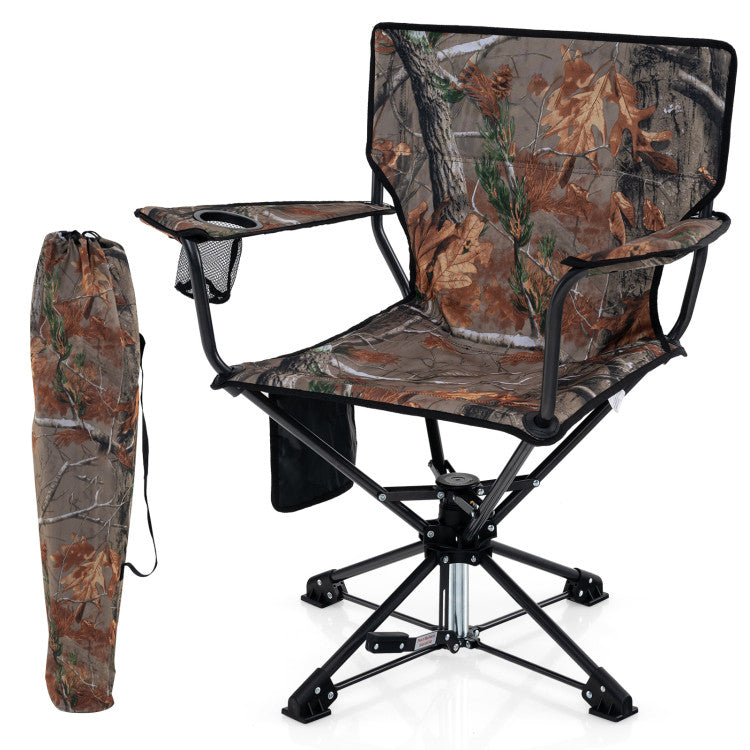 360° Swivel Foldable Foldable Hunting Chair with Cup Holder and Storage Pockets