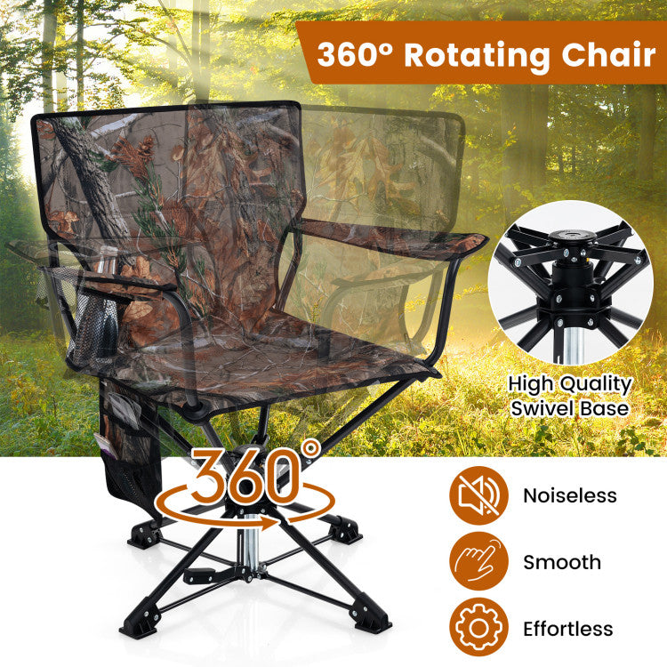 360° Swivel Foldable Foldable Hunting Chair with Cup Holder and Storage Pockets