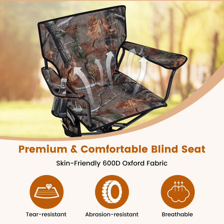 360° Swivel Foldable Foldable Hunting Chair with Cup Holder and Storage Pockets