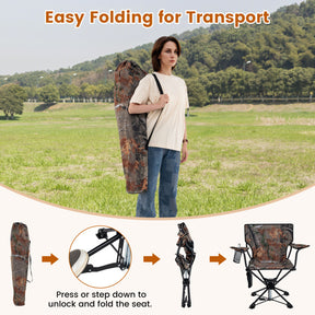 360° Swivel Foldable Foldable Hunting Chair with Cup Holder and Storage Pockets