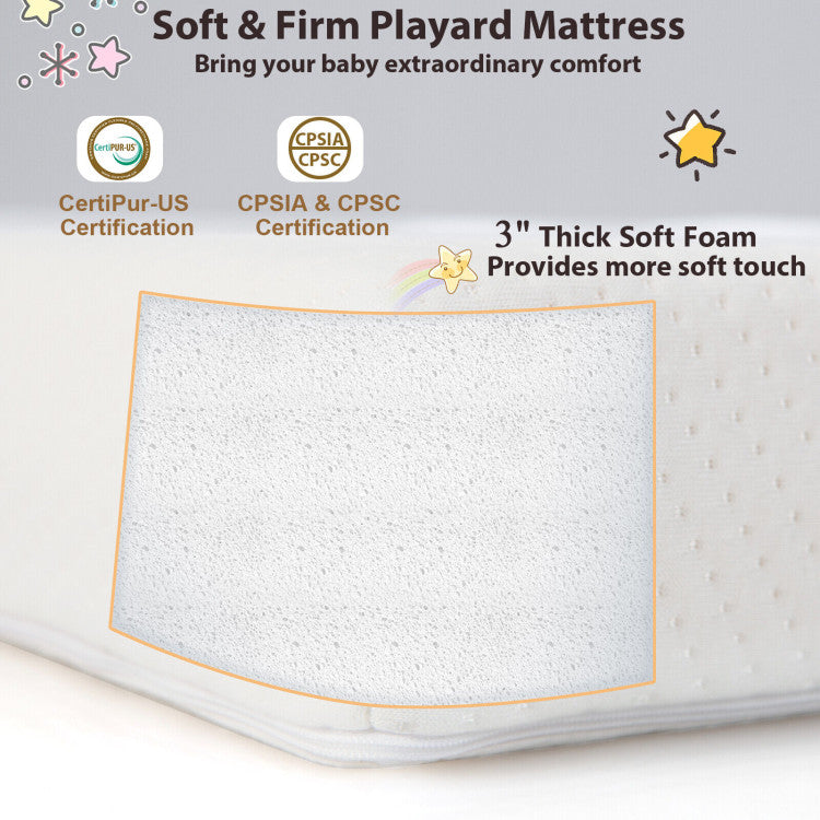 3 Inch Tri-Fold Ultra Soft Foam Baby Playard Mattress with Carry Bag