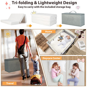 3 Inch Tri-Fold Ultra Soft Foam Baby Playard Mattress with Carry Bag