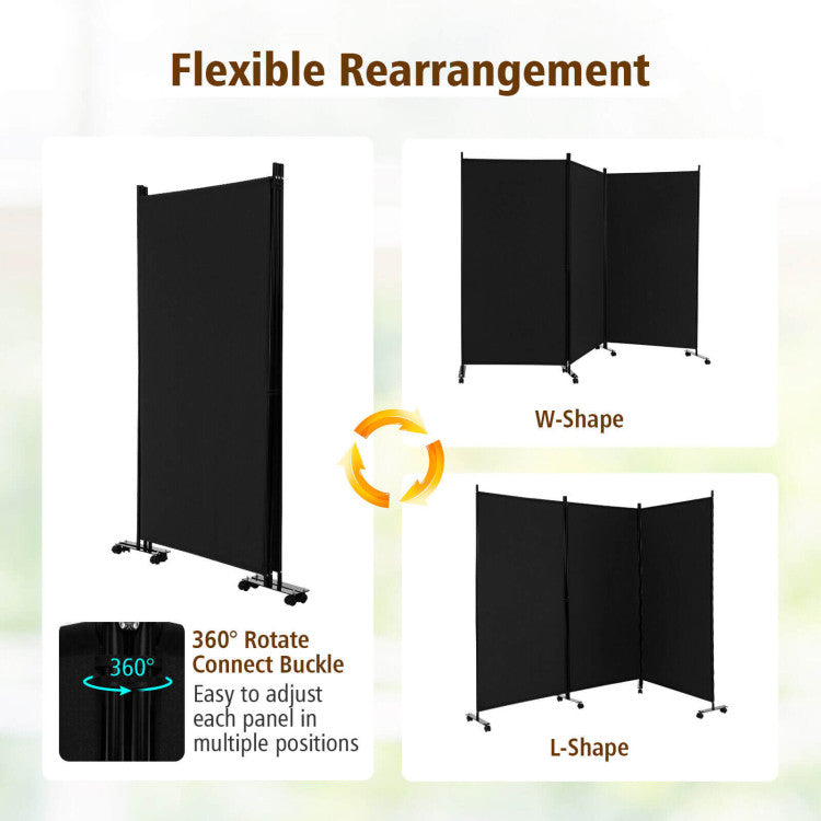 3 Panel Folding Room Divider with Lockable Wheels for Home Office Hospital Restaurant