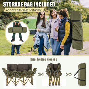 3 Person Folding Camping Chair with 2 Cup Holders & Storage Bag