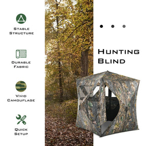 3 Person Portable Pop-Up Ground Hunting Blind with Tie-downs and Carrying Bag