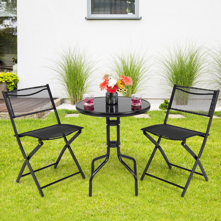 3 Pieces Folding Patio Bistro Coffee Table Chairs Set for Indoor and Outdoor