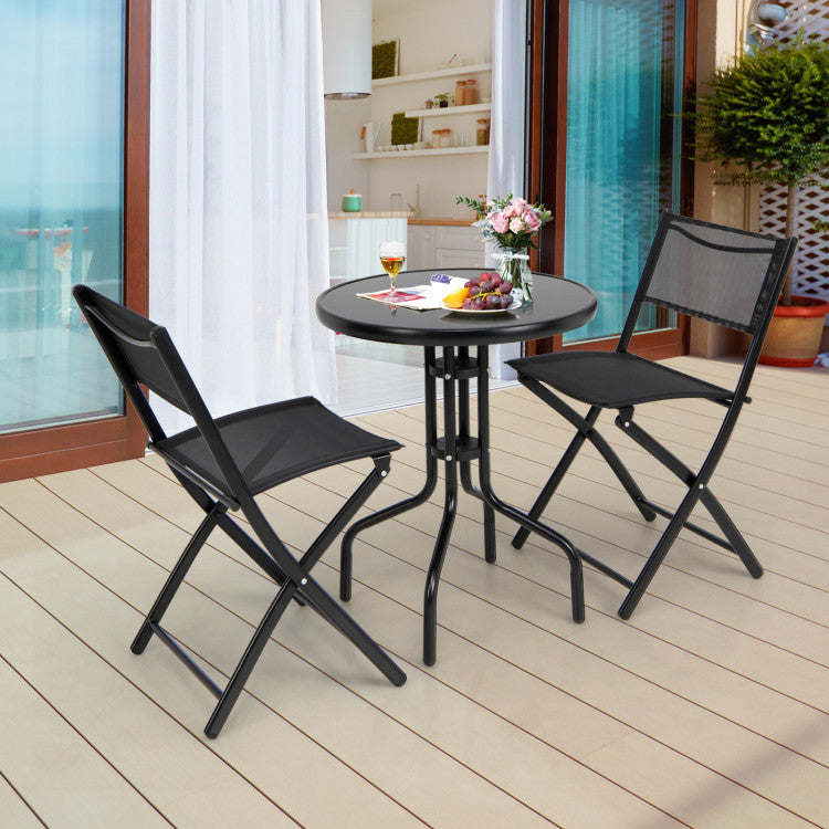 3 Pieces Folding Patio Bistro Coffee Table Chairs Set for Indoor and Outdoor