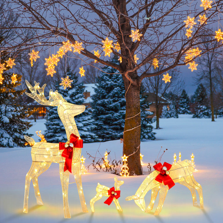 3 Pieces Lighted Reindeer Family Set with 230 LED Lights Stakes for Christmas