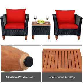 3 Pieces Outdoor Patio Wicker Coffee Table Furniture Set with Cushions