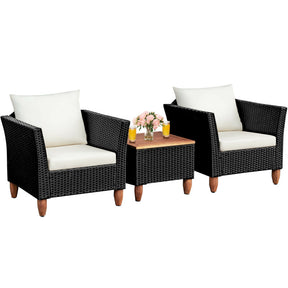 3 Pieces Outdoor Patio Wicker Coffee Table Furniture Set with Cushions