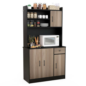 Hikidspace 4-Door Freestanding Kitchen Sideboard Buffet Cabinet with Adjustable Shelves and Charging Station_Black