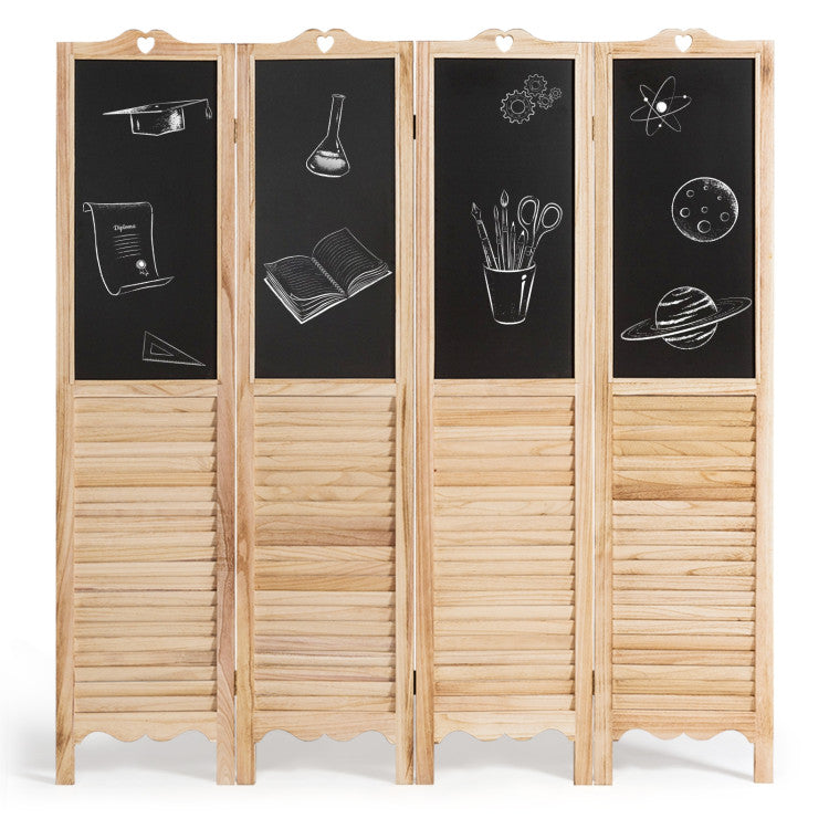 4-Panel Folding Privacy Room Divider Screen with Erasable Chalkboard