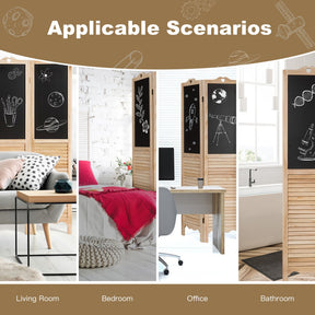 4-Panel Folding Privacy Room Divider Screen with Erasable Chalkboard