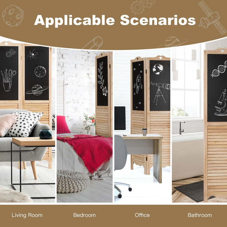 4-Panel Folding Privacy Room Divider Screen with Erasable Chalkboard