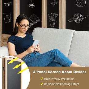 4-Panel Folding Privacy Room Divider Screen with Erasable Chalkboard