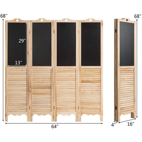 4-Panel Folding Privacy Room Divider Screen with Erasable Chalkboard