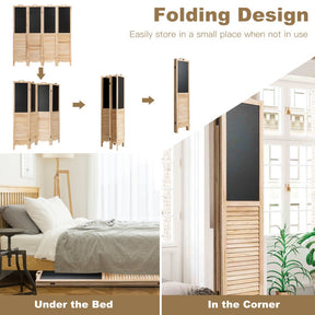 4-Panel Folding Privacy Room Divider Screen with Erasable Chalkboard