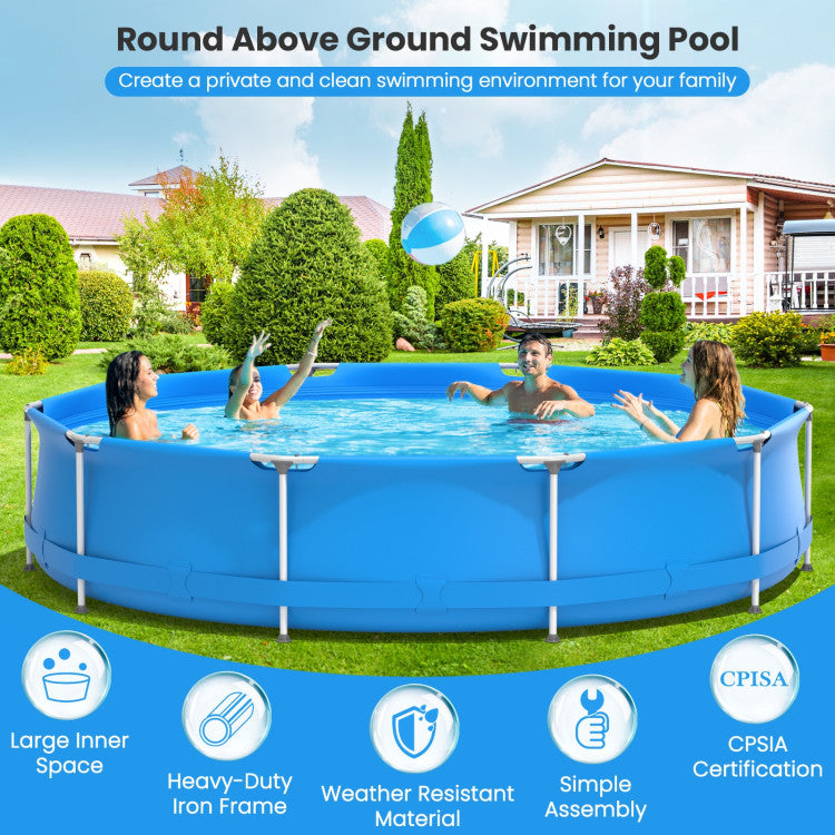 4-Person 12-Inch Round Above-Ground Swimming Pool with Pool Cover