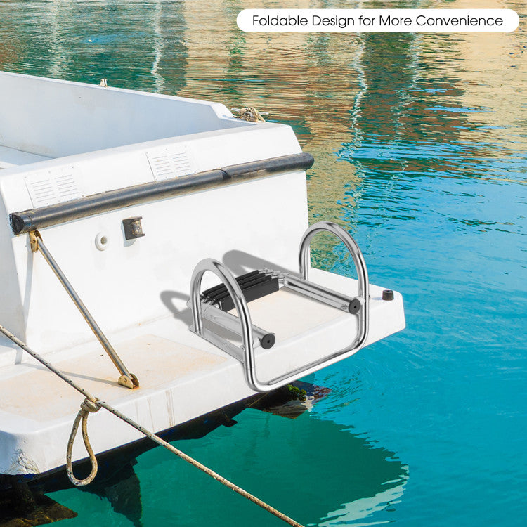 4-Step Pontoon Boat Ladder Folding Swimming Ladder for Poolside and Docks