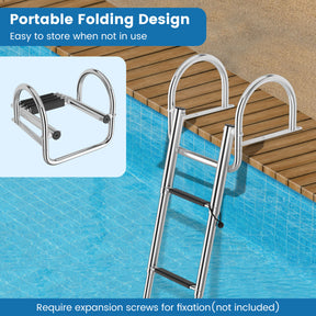 4-Step Pontoon Boat Ladder Folding Swimming Ladder for Poolside and Docks