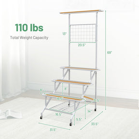 4-Tier Hanging Garden Plant Stand with Lockable Wheels