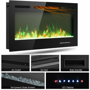 Hikidspace 40-Inch Electric Fireplace Insert Mirror Fireplace Heater Recessed  & Wall Mounted with 9 Adjustable  Flame Colors, Timer,  Remote Control, Low Noise