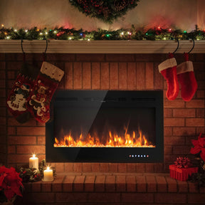 Hikidspace 40-Inch Electric Fireplace Insert Mirror Fireplace Heater Recessed  & Wall Mounted with 9 Adjustable  Flame Colors, Timer,  Remote Control, Low Noise