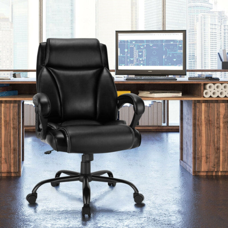 400 Pounds Big and Tall High Back Leather Office Chair with Adjustable Backrest and Wheels