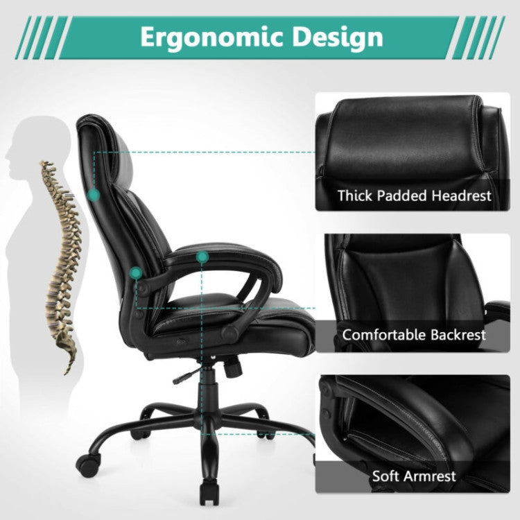 400 Pounds Big and Tall High Back Leather Office Chair with Adjustable Backrest and Wheels