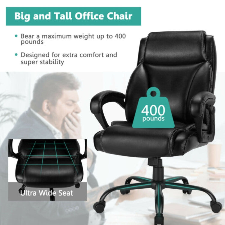 400 Pounds Big and Tall High Back Leather Office Chair with Adjustable Backrest and Wheels