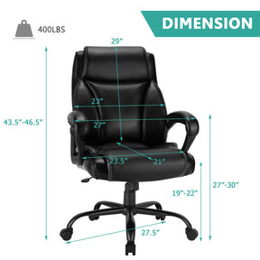 400 Pounds Big and Tall High Back Leather Office Chair with Adjustable Backrest and Wheels