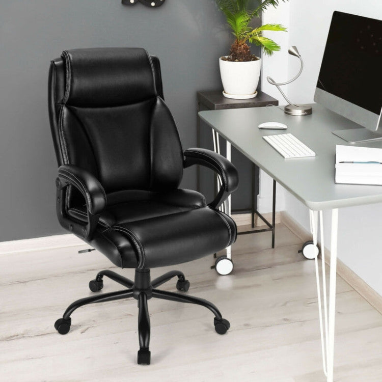 400 Pounds Big and Tall High Back Leather Office Chair with Adjustable Backrest and Wheels