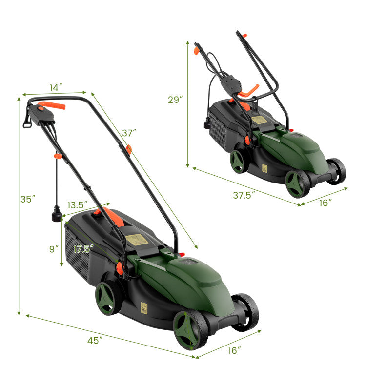 4015 Rpm Electric Corded Lawn Mower with Collection Box and 3 Adjustable Height