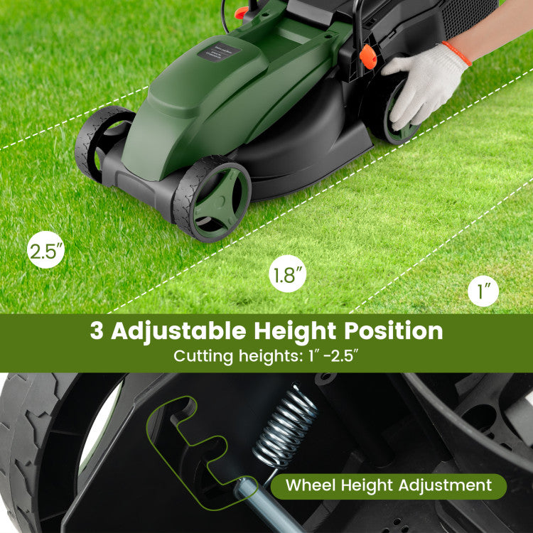 4015 Rpm Electric Corded Lawn Mower with Collection Box and 3 Adjustable Height