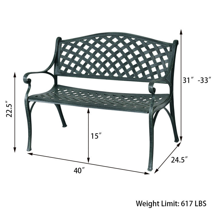 40 Inch Outdoor Aluminum Antique Garden Patio Bench