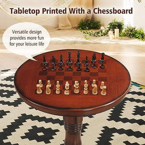 42 Inch Wooden Round Pub Table Coffee Table with Chessboard