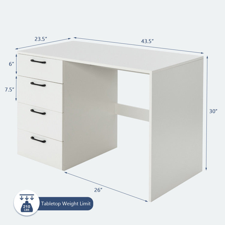 Hikidspace 43.5 Inch Computer Desk Study Desk with 4 Large Drawers for Home Office_White