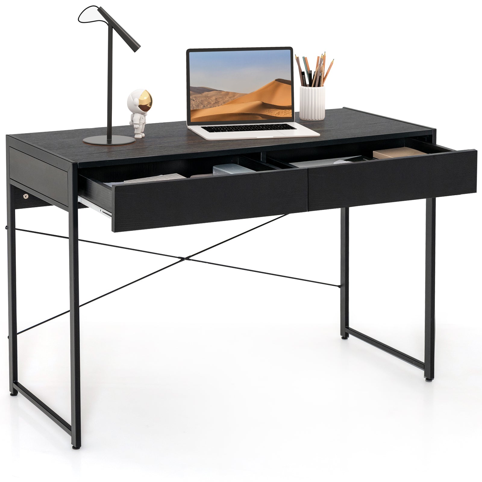 44-Inch Computer Desk Writing Study Desk with 2-Drawer for Home Office