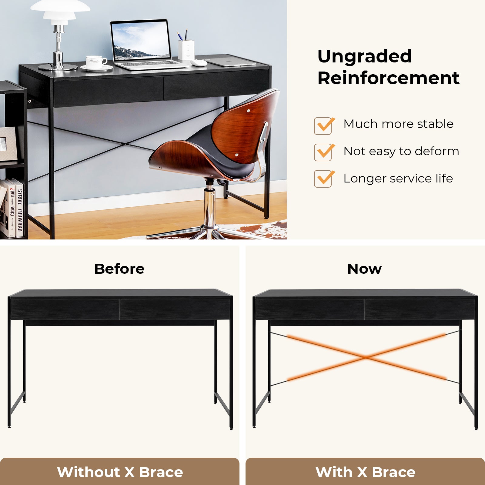 44-Inch Computer Desk Writing Study Desk with 2-Drawer for Home Office