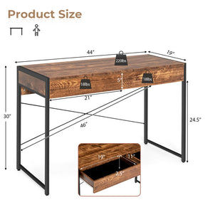 44-Inch Computer Desk Writing Study Desk with 2-Drawer for Home Office