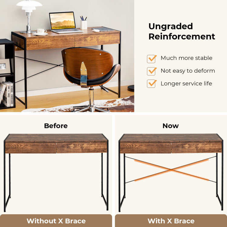 44-Inch Computer Desk Writing Study Desk with 2-Drawer for Home Office