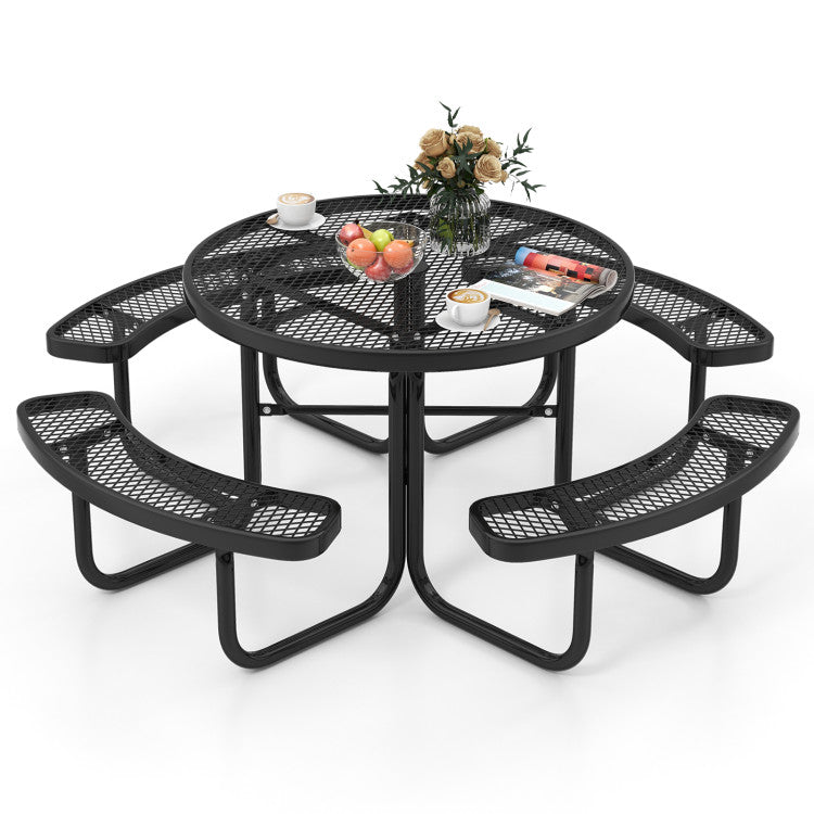 45 Inches Outdoor Round Picnic Table and Bench Set for 8 Person with Umbrella Hole