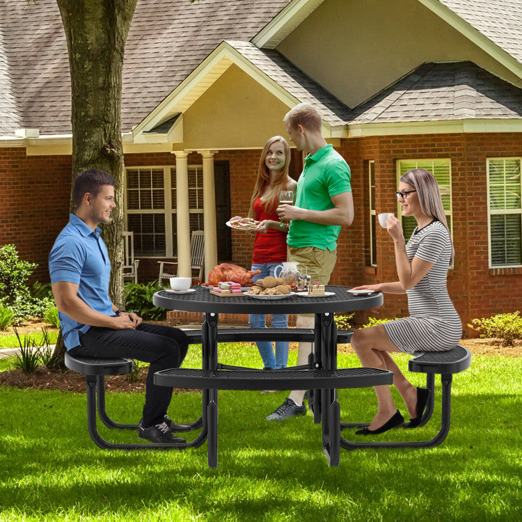45 Inches Outdoor Round Picnic Table and Bench Set for 8 Person with Umbrella Hole