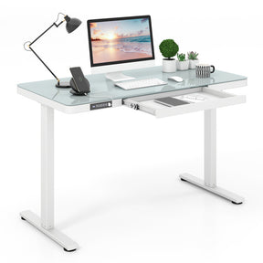 Hikidspace 48-Inch Electric Adjustable Height Standing Desk with Keyboard Drawer and USB Charging Ports_White