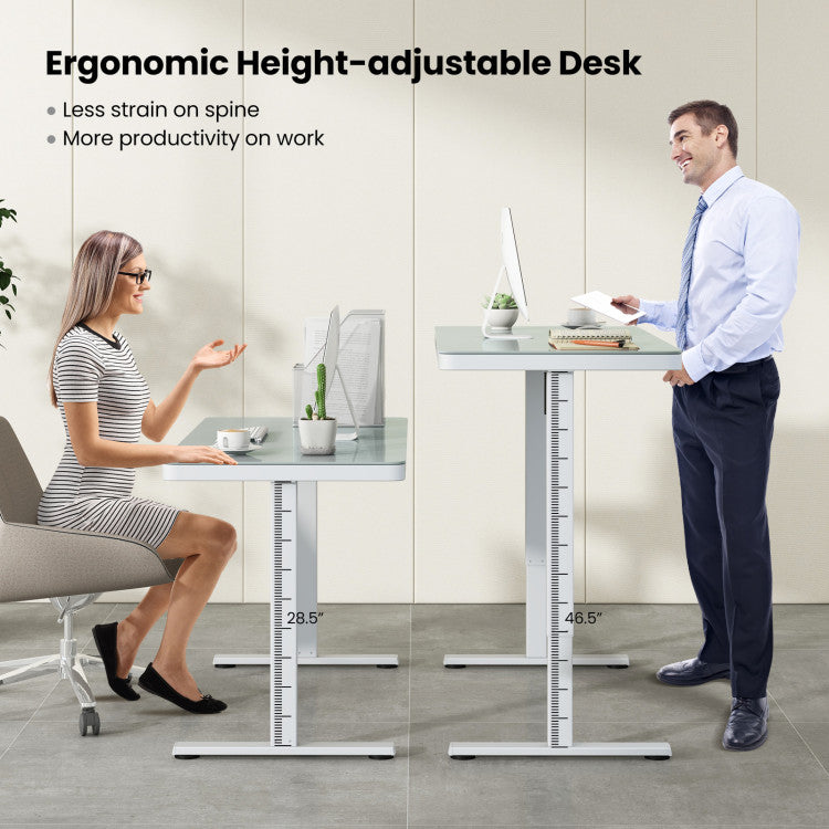 Hikidspace 48-Inch Electric Adjustable Height Standing Desk with Keyboard Drawer and USB Charging Ports_White