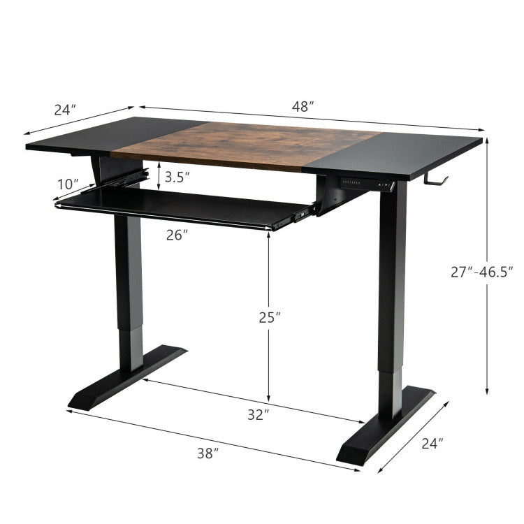 Hikidspace 48 Inch Electric Height Adjustable Standing Desk with Keyboard Tray for Home Office_Brown