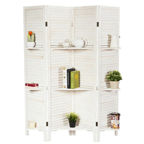 4 Panel Freestanding Folding Hinged Room Divider with 3 Storage Shelves